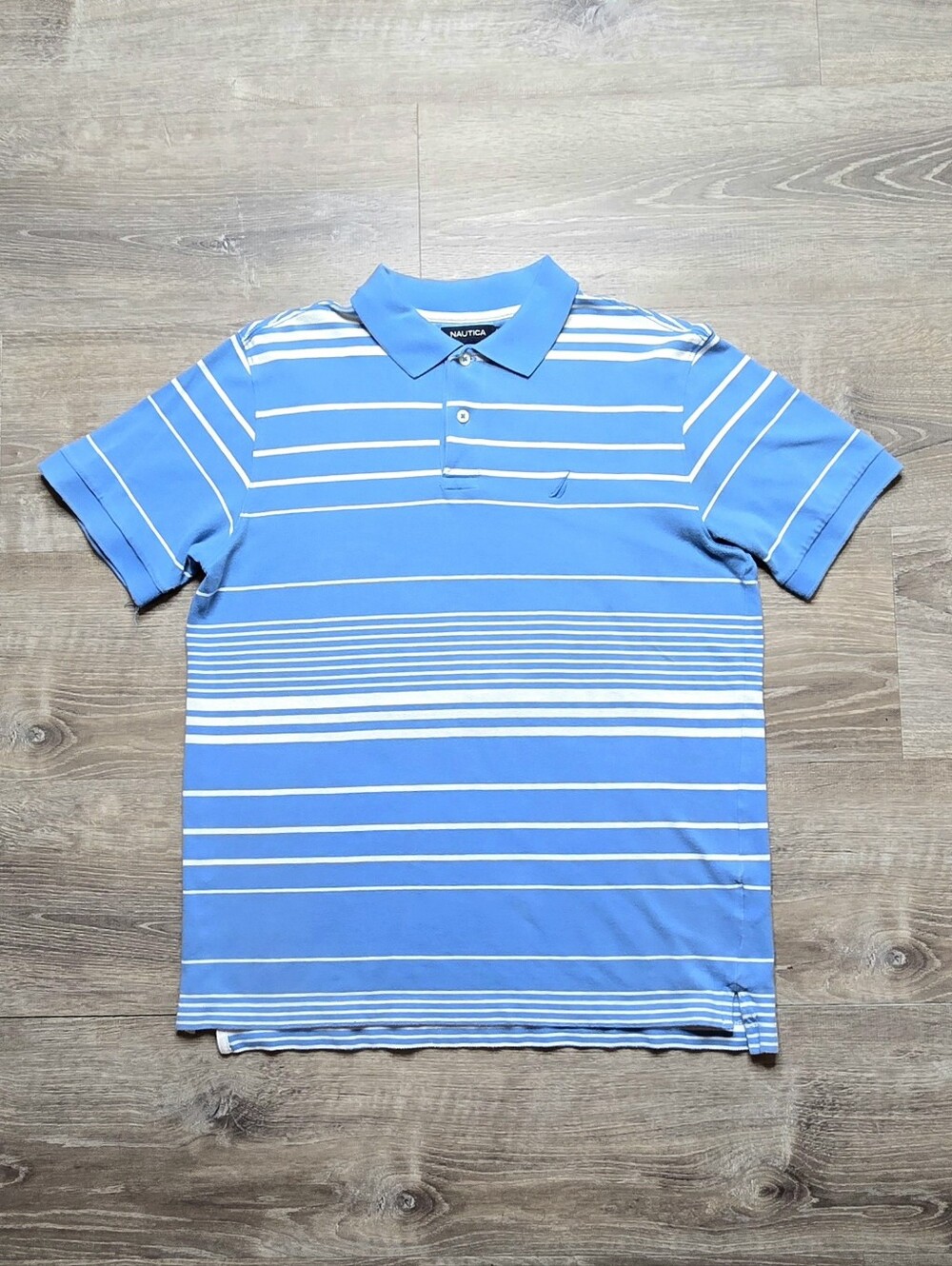 Nautica Men's Blue White Striped Polo Shirt Short Sleeve Golf Casual Size M